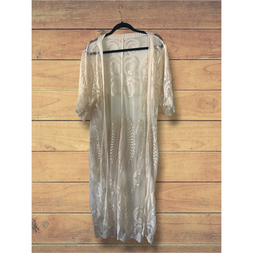 Anthropologie Do Everything in Love embroidered cream white kimono duster, OS - Picture 2 of 8